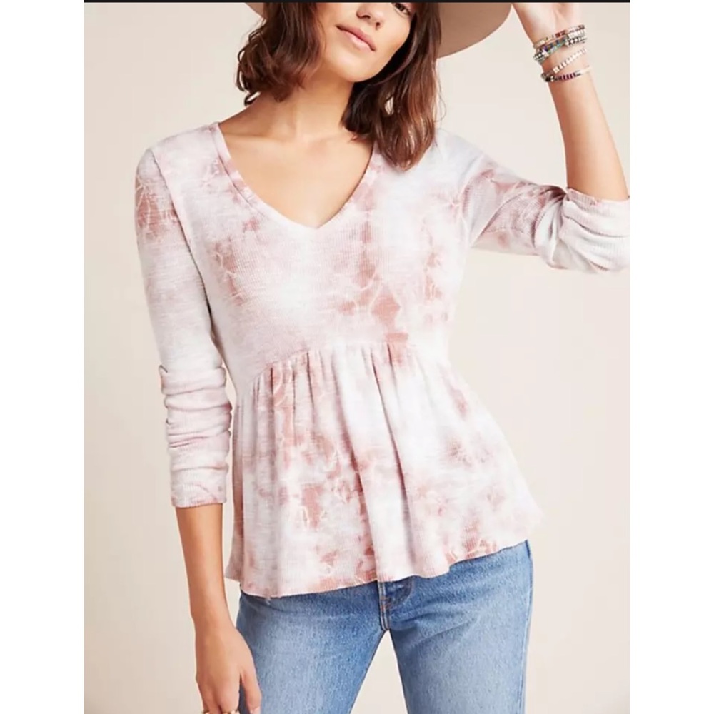 NWOT Anthropologie t. La Pink Tie Dye Ribbed V-Neck Top Size XS